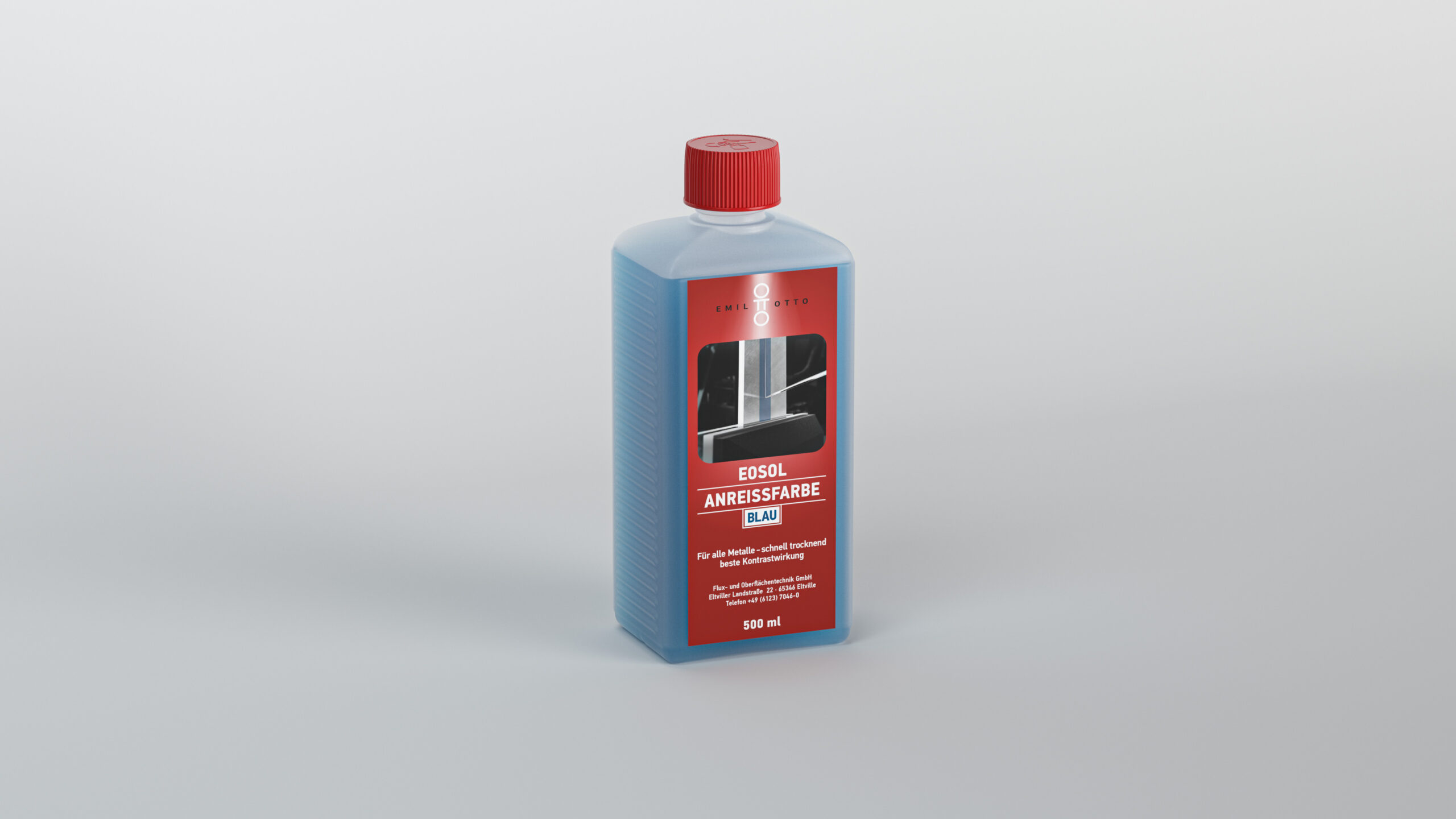 EOSOL Anreissfarbe, blau transparent, hochwirksames Kontrastmittel zur Bearbeitung von Werkstücken, Flasche