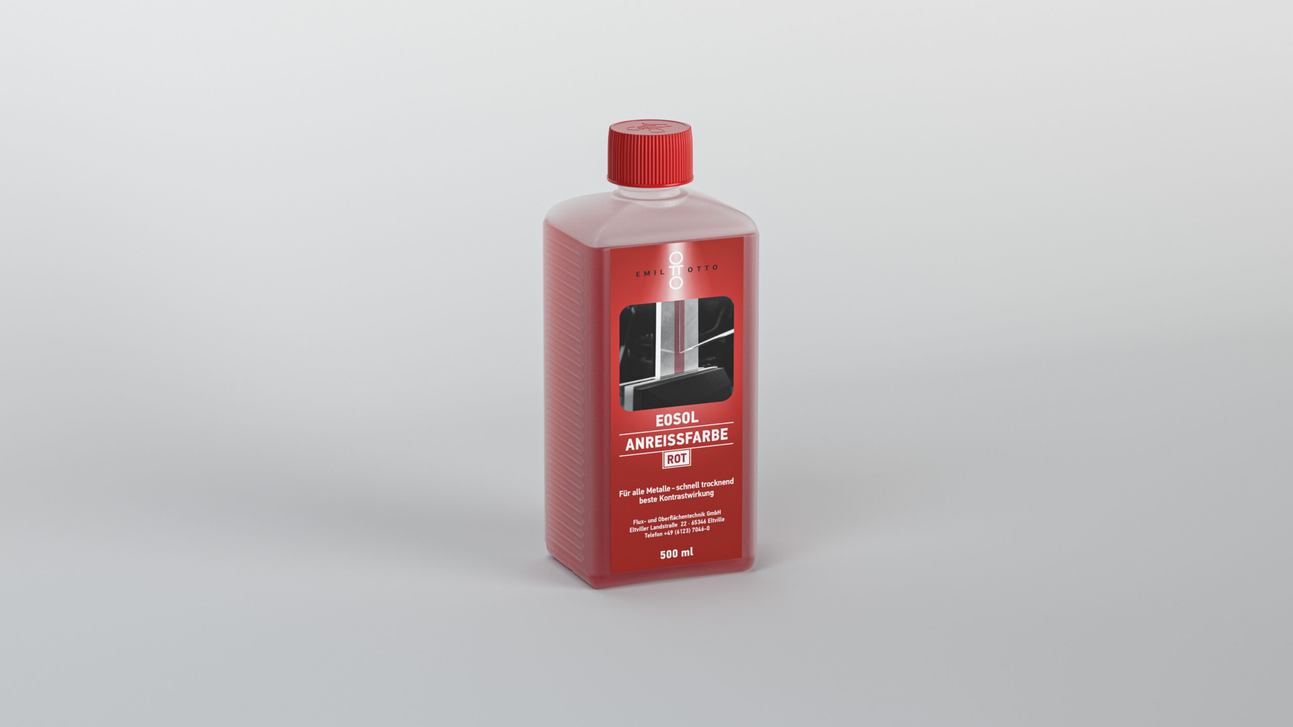 EOSOL Anreissfarbe, rot transparent, hochwirksames Kontrastmittel zur Bearbeitung von Werkstücken, Flasche