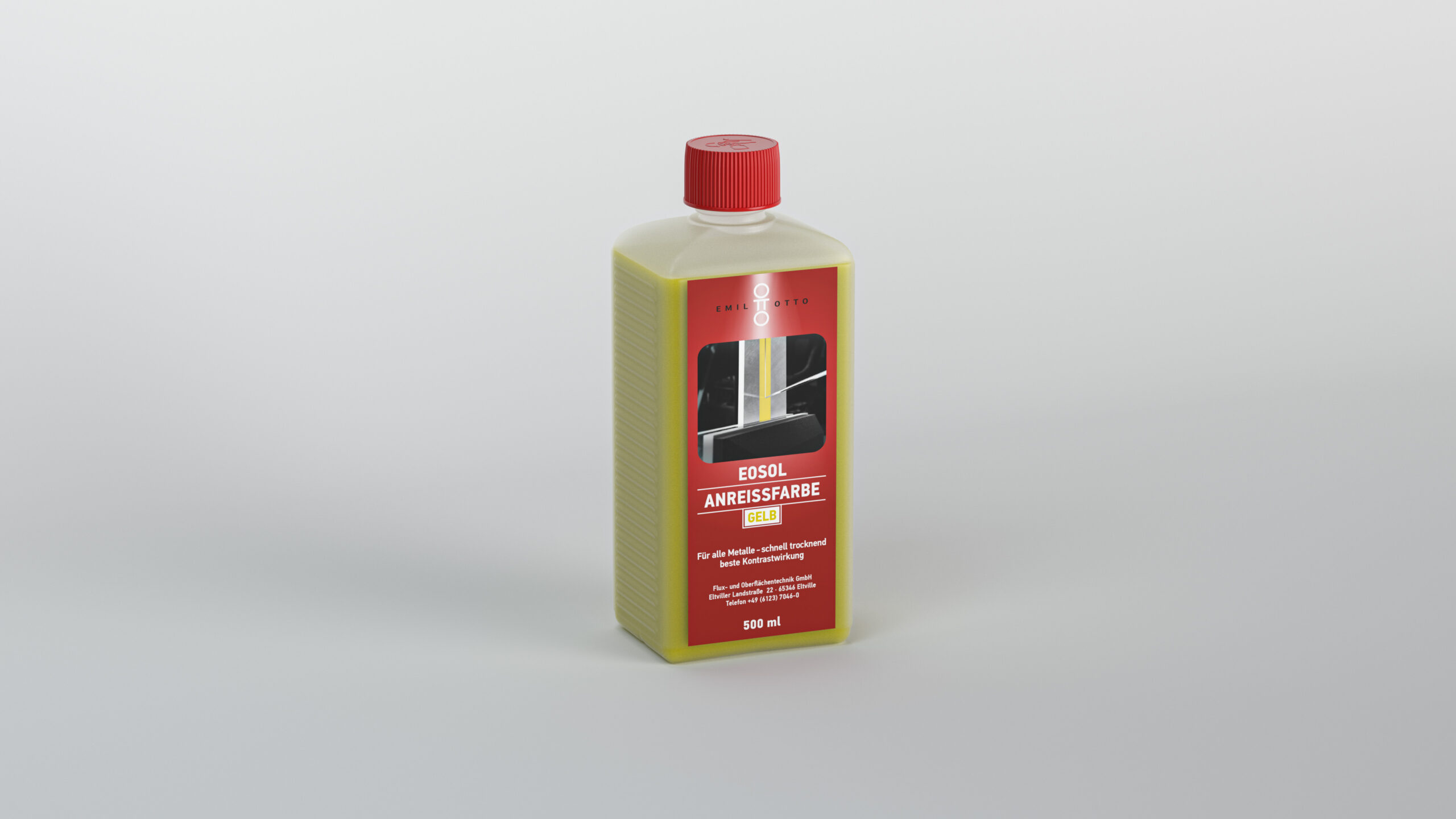 EOSOL Anreissfarbe, gelb deckend, hochwirksames Kontrastmittel zur Bearbeitung von Werkstücken, Flasche