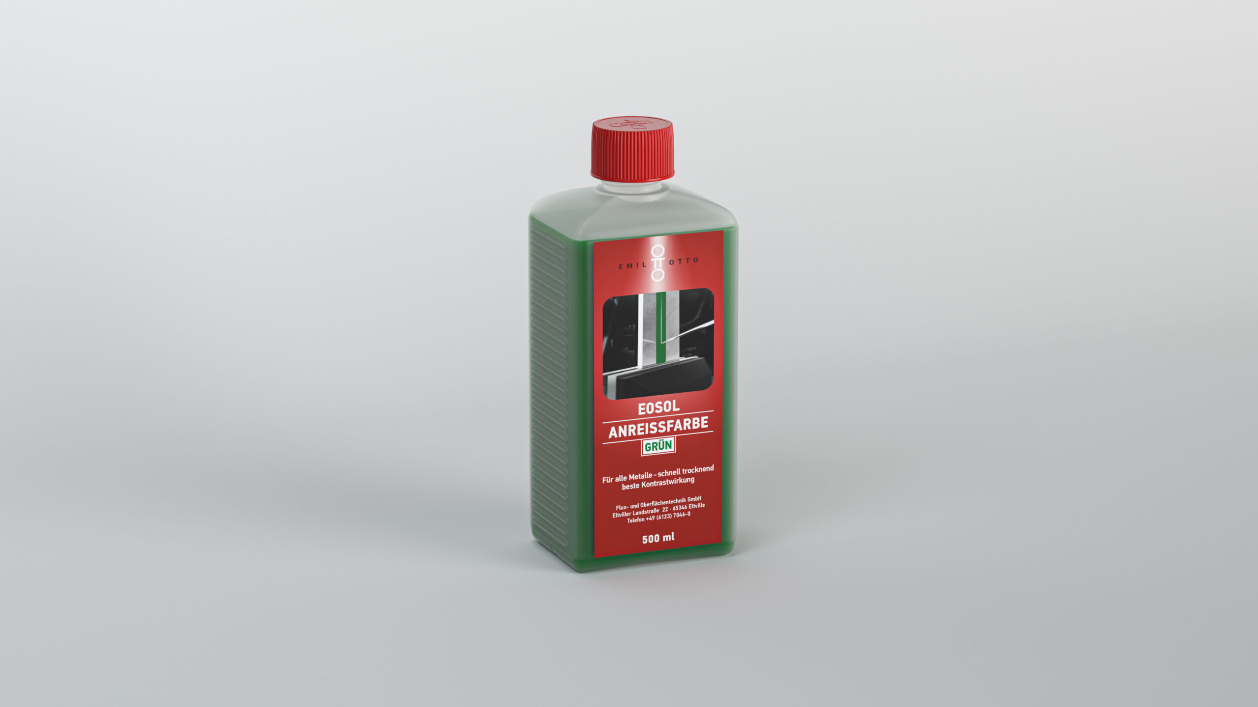 EOSOL Anreissfarbe, grün deckend, hochwirksames Kontrastmittel zur Bearbeitung von Werkstücken, Flasche