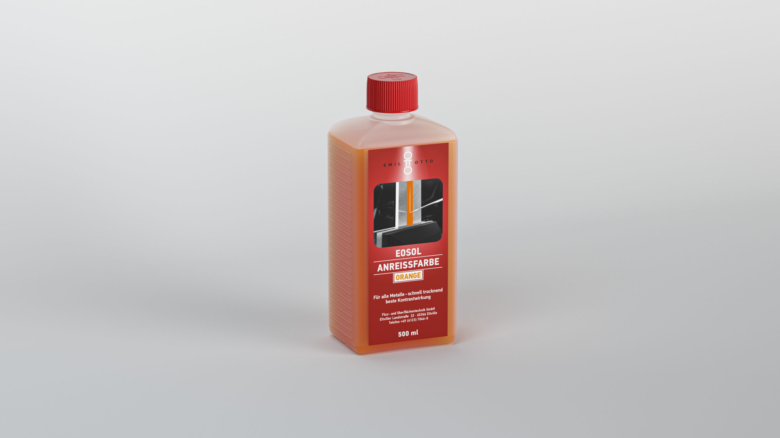 EOSOL Anreissfarbe, orange deckend, hochwirksames Kontrastmittel zur Bearbeitung von Werkstücken, Flasche