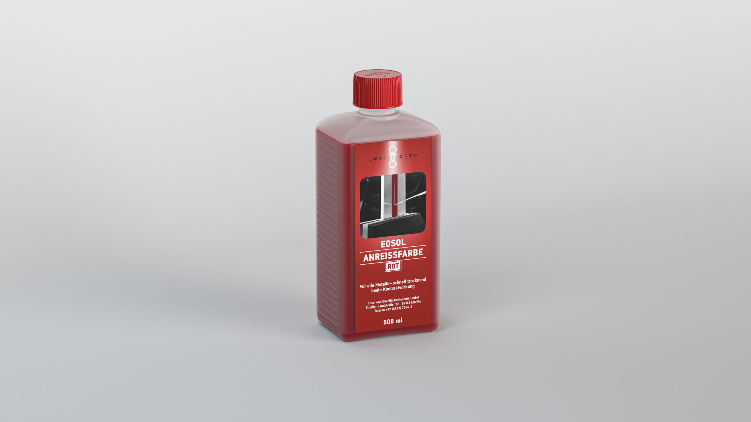 EOSOL Anreissfarbe, rot deckend, hochwirksames Kontrastmittel zur Bearbeitung von Werkstücken, Flasche