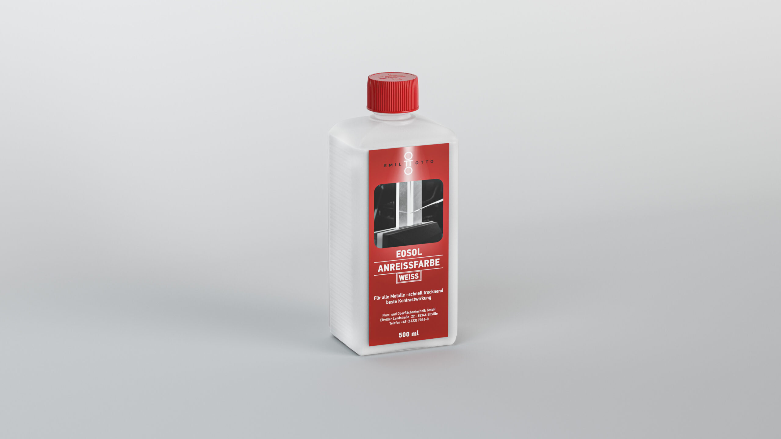 EOSOL Anreissfarbe. cremeweiß deckend, hochwirksames Kontrastmittel zur Bearbeitung von Werkstücken, Flasche