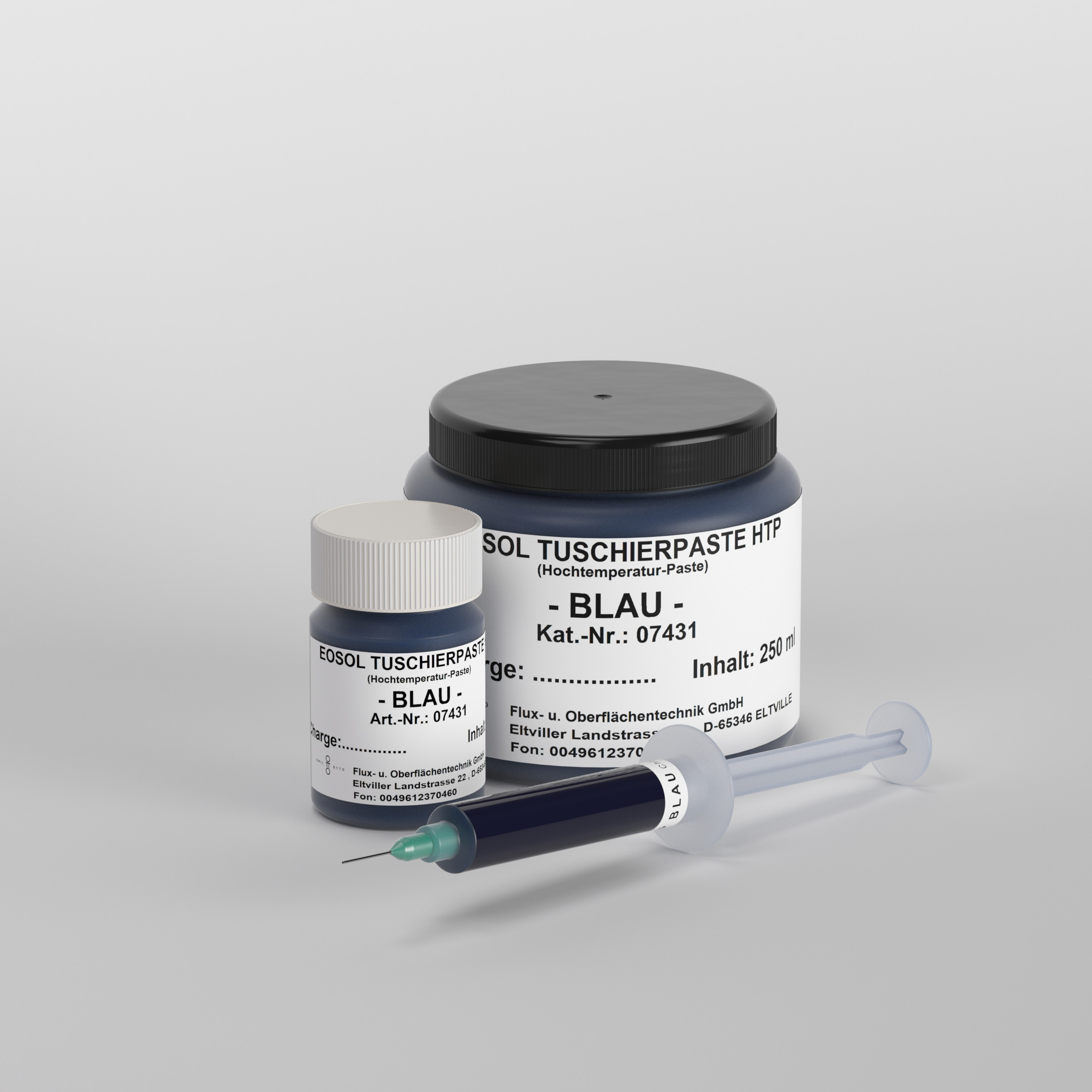 Abb. EOSOL Tuschierpaste Blau HTP in drei Verpackungseinheiten