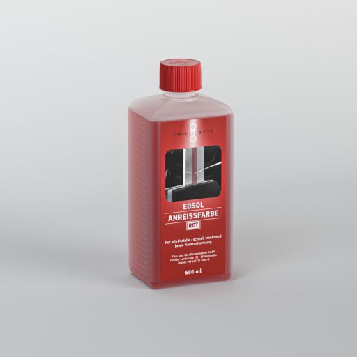 EOSOL Anreissfarbe, rot transparent, hochwirksames Kontrastmittel zur Bearbeitung von Werkstücken, Flasche