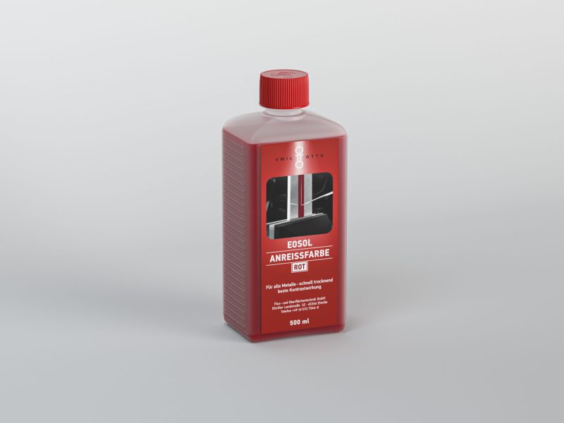EOSOL Anreissfarbe, rot deckend, hochwirksames Kontrastmittel zur Bearbeitung von Werkstücken, Flasche